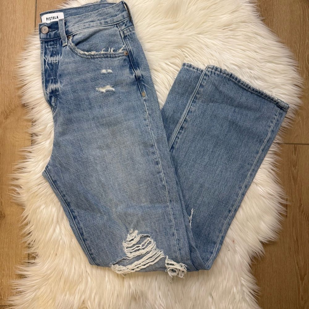 [Pistola] Classic Blue Distressed Straight Leg Jeans - Size 27